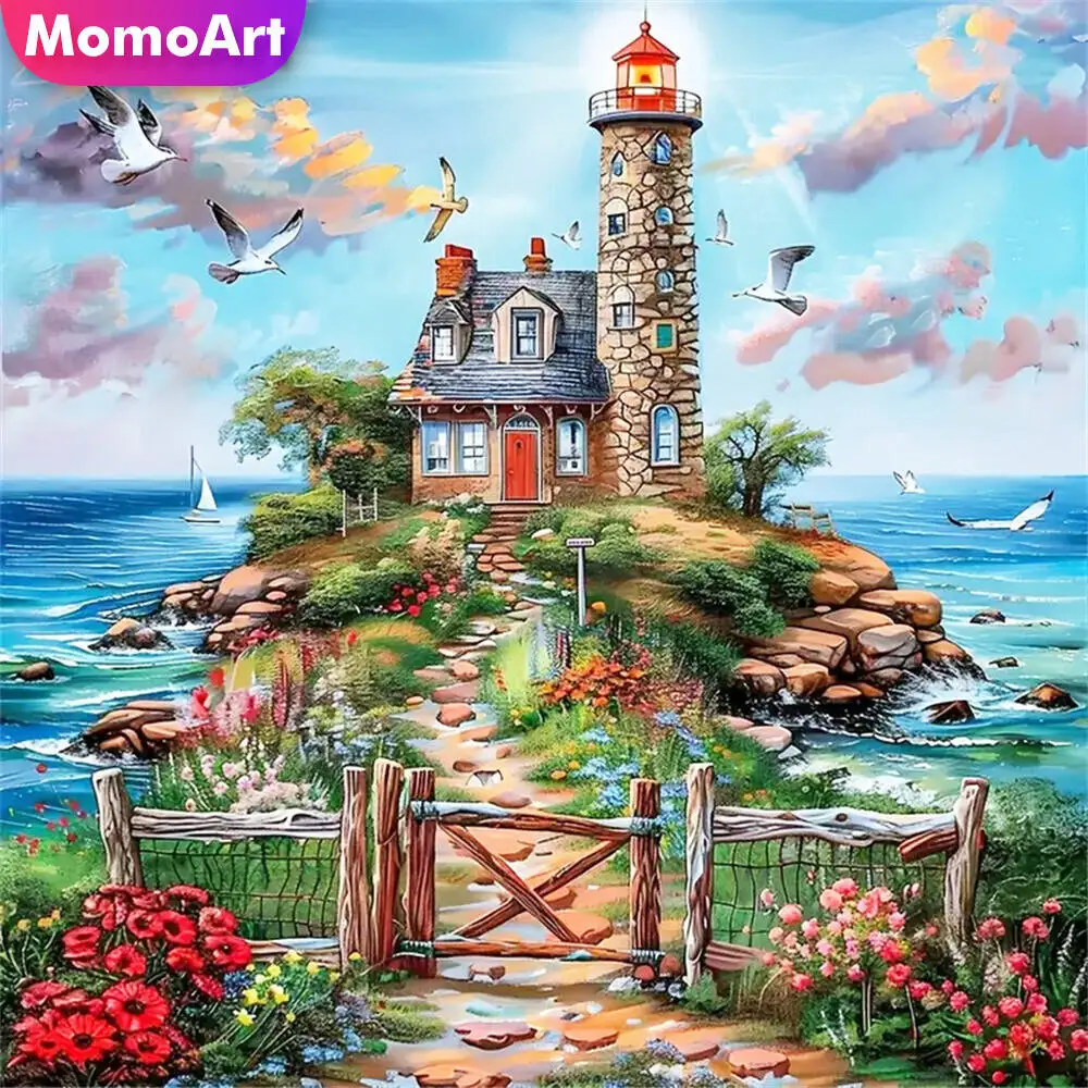 Momoart New Arrival Diamond Embroidery Lighthouse House Pain