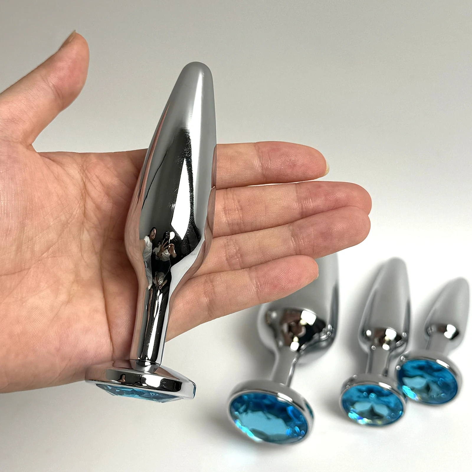 Lake Blue Gem Silver Metal Anal Plug Set by Dream Vibe Anal Trainer Kit Prostate Sex Toy Unisex Couple Backdoor Intimate Gift - view 5