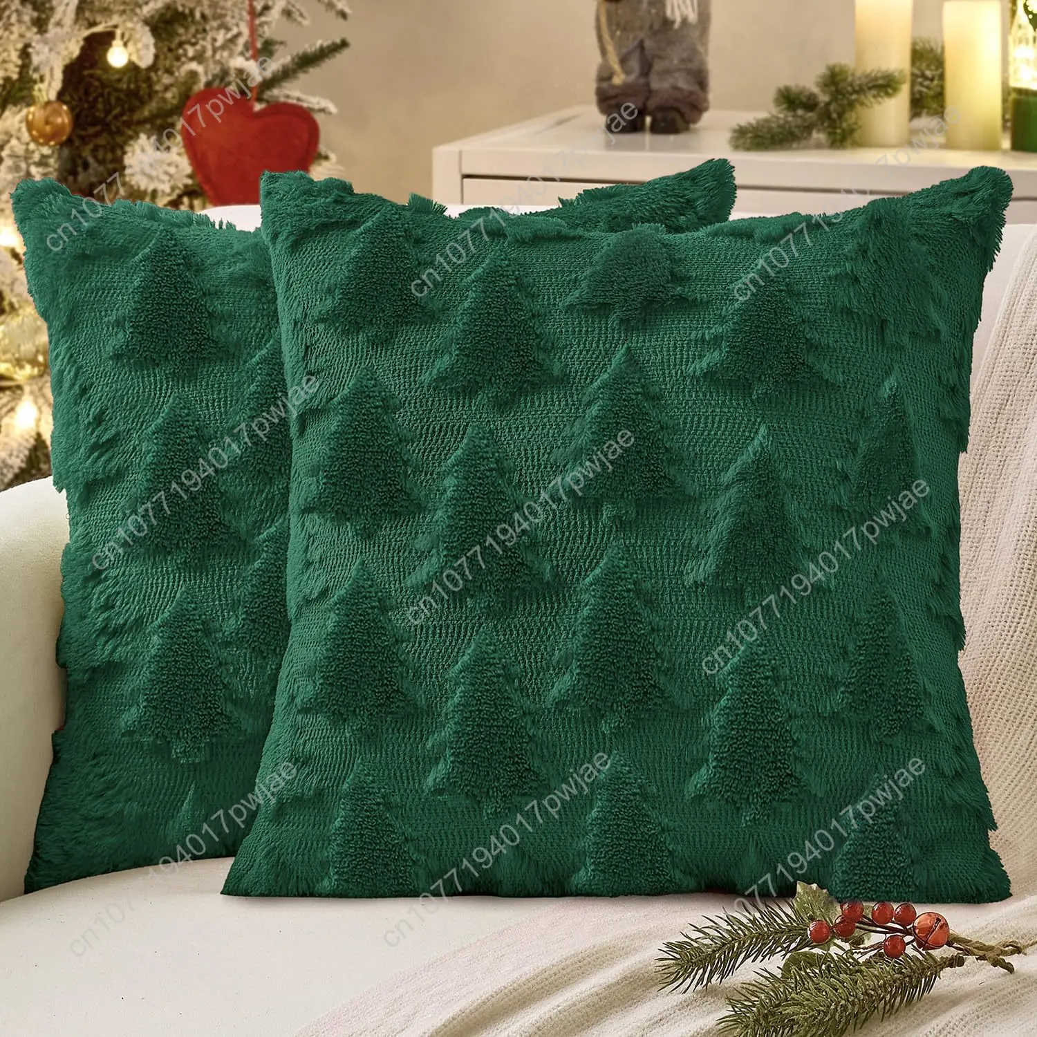 

MIULEE Christmas Throw Pillow Covers Dark Green Christmas Decorations Set of 2 Xmas Tree 18x18 Pillow Covers Soft Plush Faux Woo
