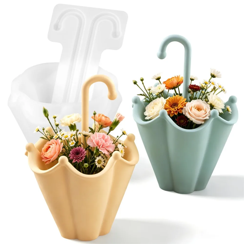 Multi-functional Silicone Umbrella Shape Candle Cup Mold Flexible 3D Umbrella Ornament Mold Non-stick DIY Plaster Mold Wax