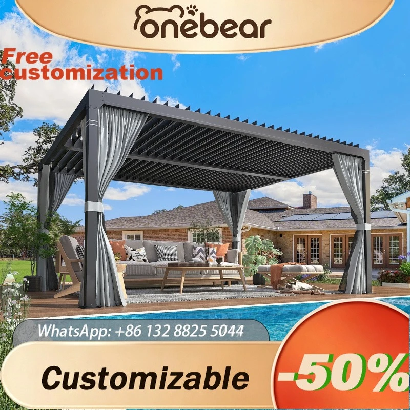 Any Size Custom Luxury Garden Patio Electric Aluminum Pergola Bioclimatic Adjustable Louver All Weather Shelter
