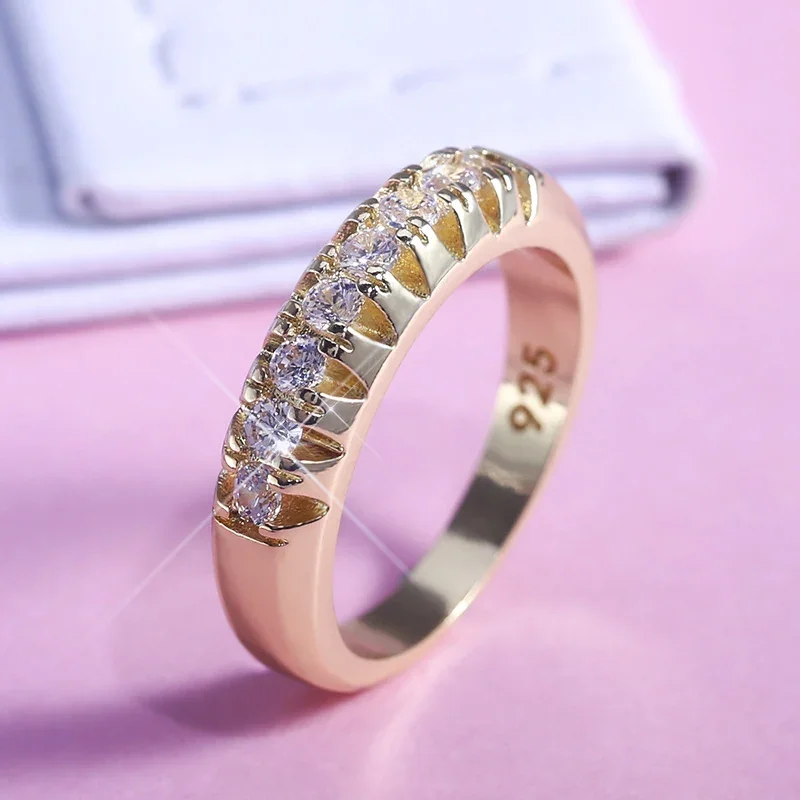 New High Quality Office Lady Accessories Rings Golden Color Halo Micro Paved Casual Style Female Jewel With Size 6-10 2024