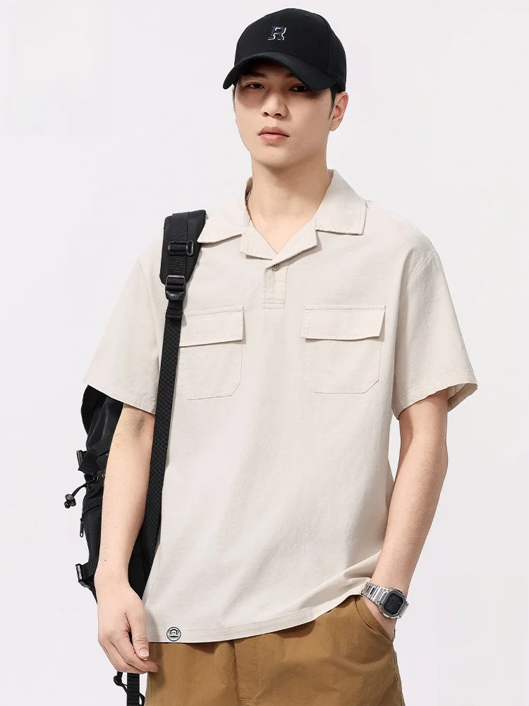 

Футболка Paul Frank с кубинским воротником, короткий рукав, летняя рабочая одежда, базовая модель, свободный крой, молодежный стиль, хлопок