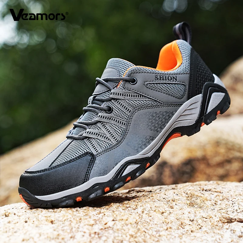 Men Anti-slip Hiking Shoes Mesh Casual Sports Shoes Male Breathable Outdoor Sneakers for Trekking Climbing Walking Elastic Sole