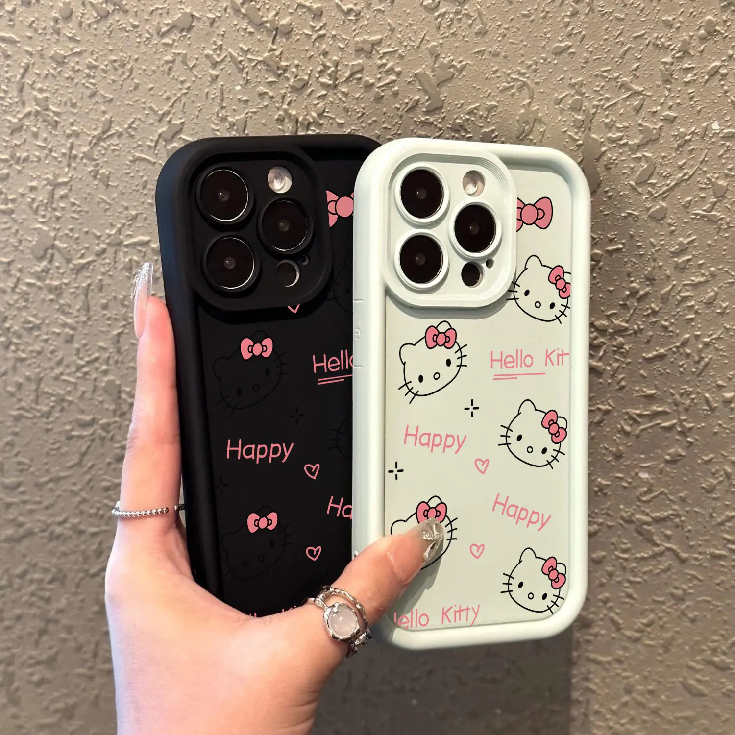 Carved Hello Kitty Plain Multistep Phone Case for OPPO Realme 12 8 8i 7i 11 C11 C12 C15 C20 C21Y C31 C33 C35 C53 C55 4G 5G Cover