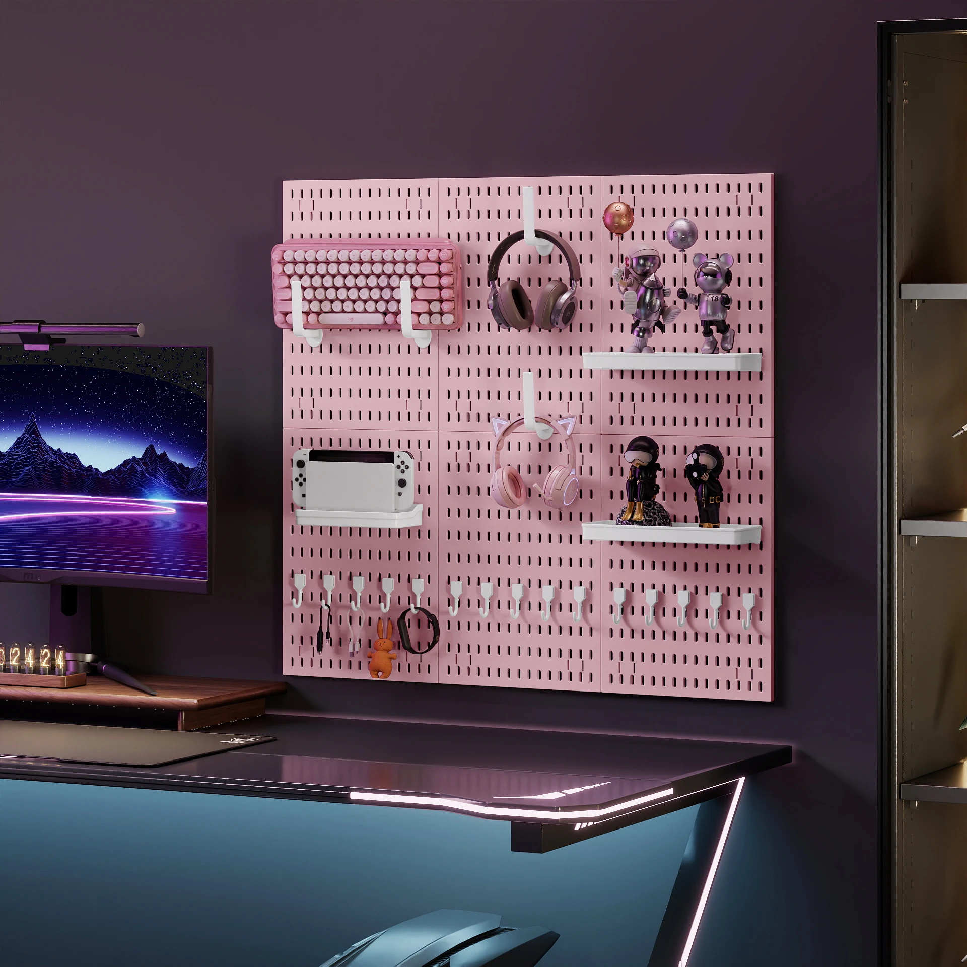 Gaming Accessories Wall Mount - Combinatiebare roze wandmontage pegboard organizer zonder