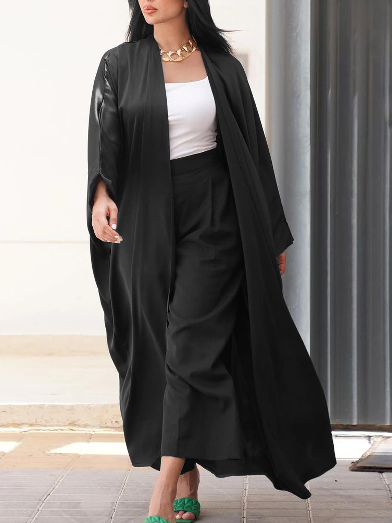 Bat Sleeve Modest Kaftan Black Navy Advanced Fashion Muslim Dubai Arab Party Abaya Cardigan Robe Corban Eid Al Adha Stylish