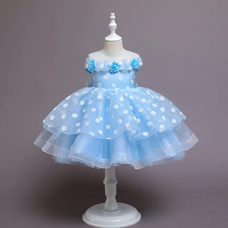 Vestido de princesa con lunares y flores para niños, vestido de fiesta de boda y cumpleaños, 1-2-5-6T