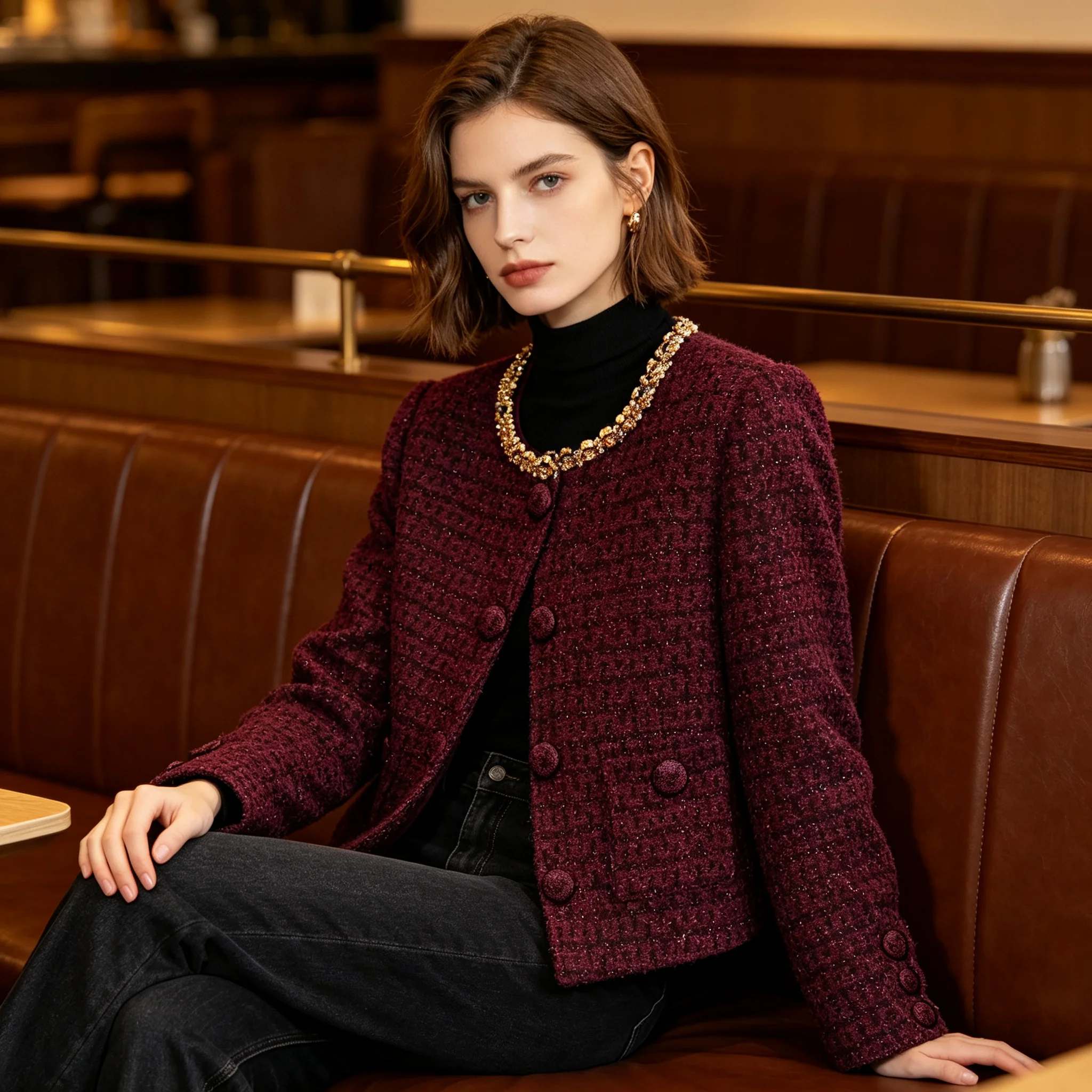2026 model round-neck beaded coat - stylish, fashionable and comfortable hand-embroidered diamond-coated coat