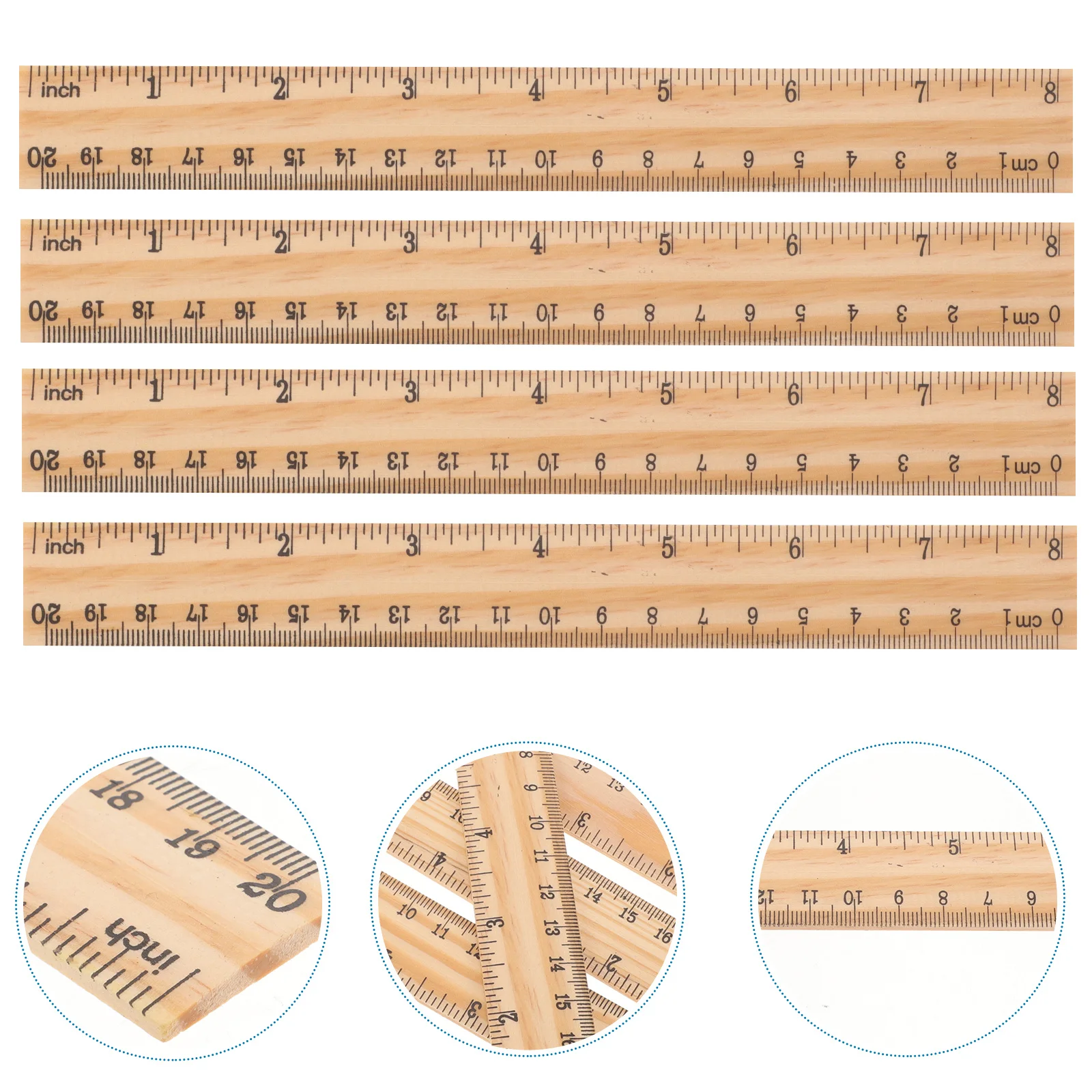 30Pcs 20Cm Wooden Ruler with Dual Scale Straight Edge Measuring Tool for School Office Home Learning Aid Straight Ruler