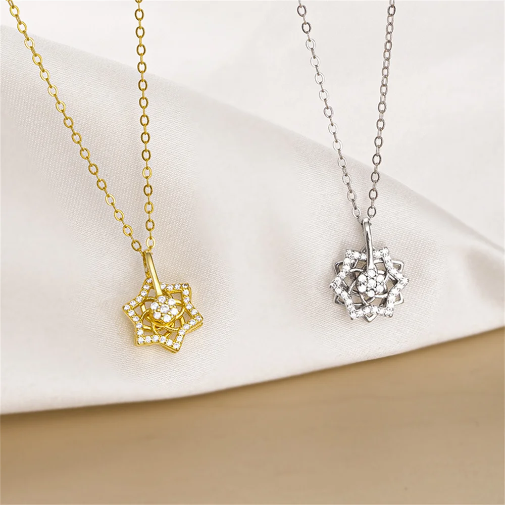 

Korean S925 Silver Collarbone Chain for Women, Zircon Flower Pendant, Elegant & Niche Design