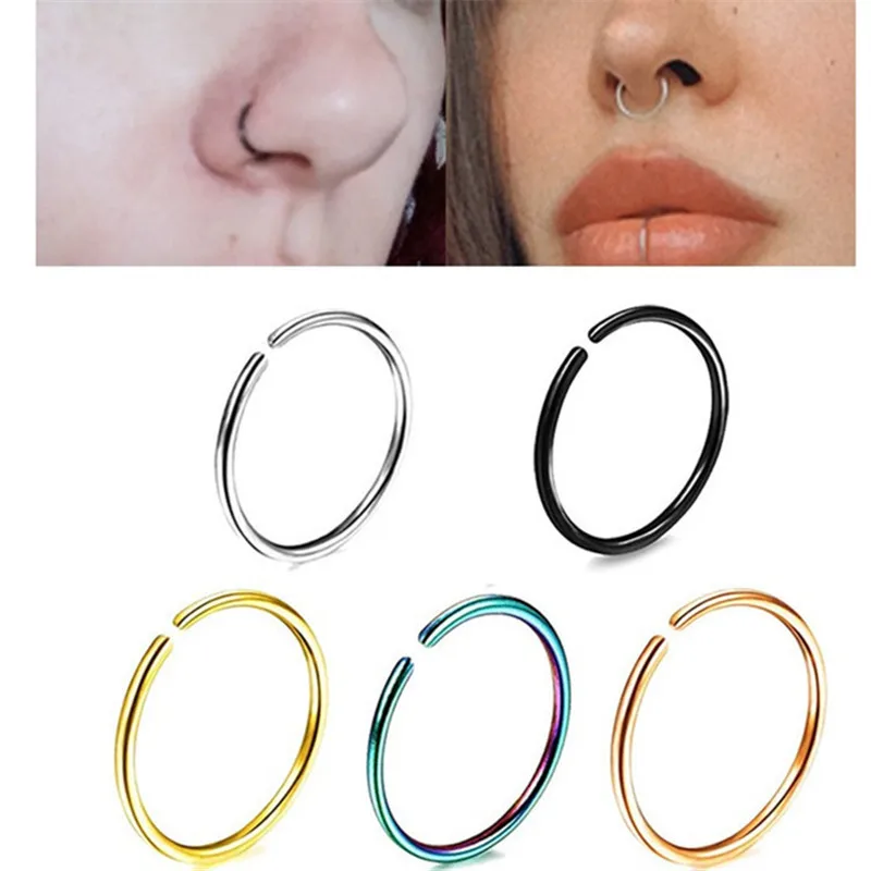 0.8mm Thin Fake Nose Ring Septum Helix Nostril Piercing Labret Lip Fake Piercing Titanium Cartilage Fake Earrings Hoop Wholesale