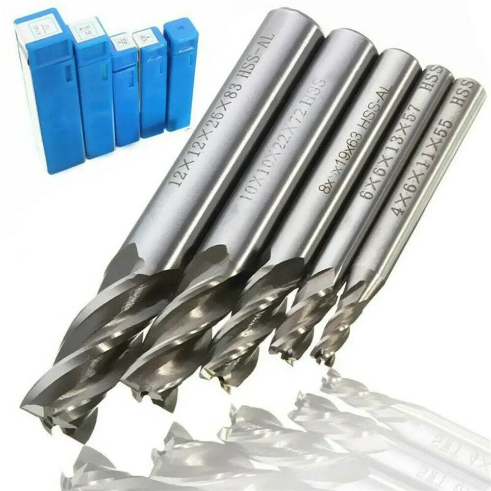 Brand New End Mill End Milling Cutter Accessories Replacement Silver Straight Handle 4 Flutes 4-12mm 5 Pcs/set