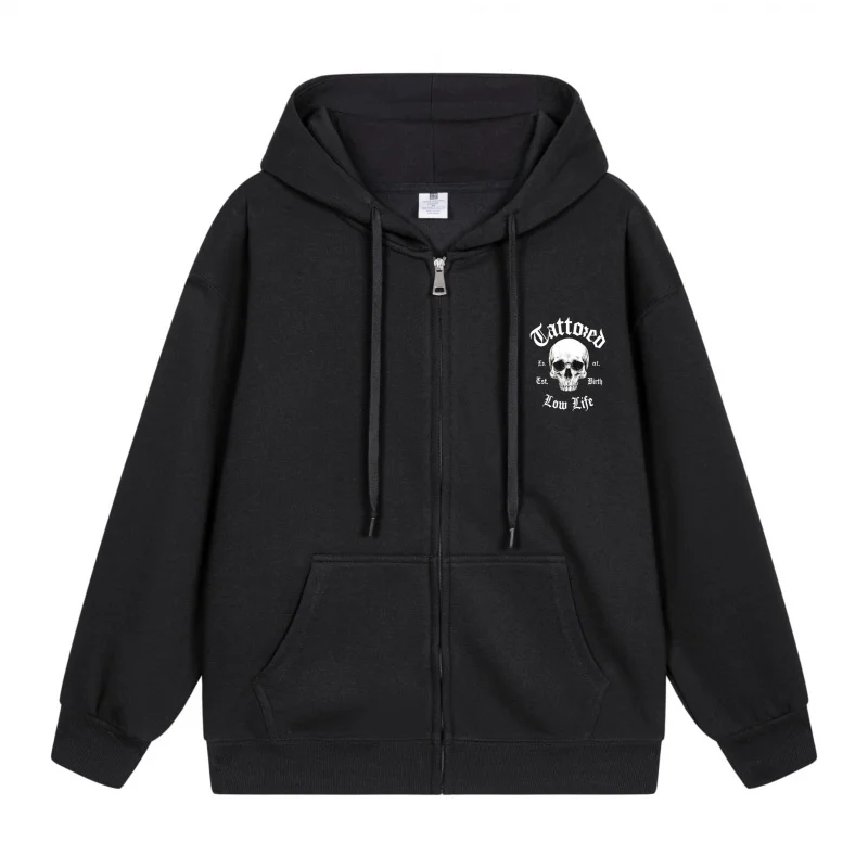 

Men's Zip-Up Hoodie Skull Design On Black Hoodie Halloween in 2025 Casual Couples’ Style Halloween Theme Halloween Party Outfit