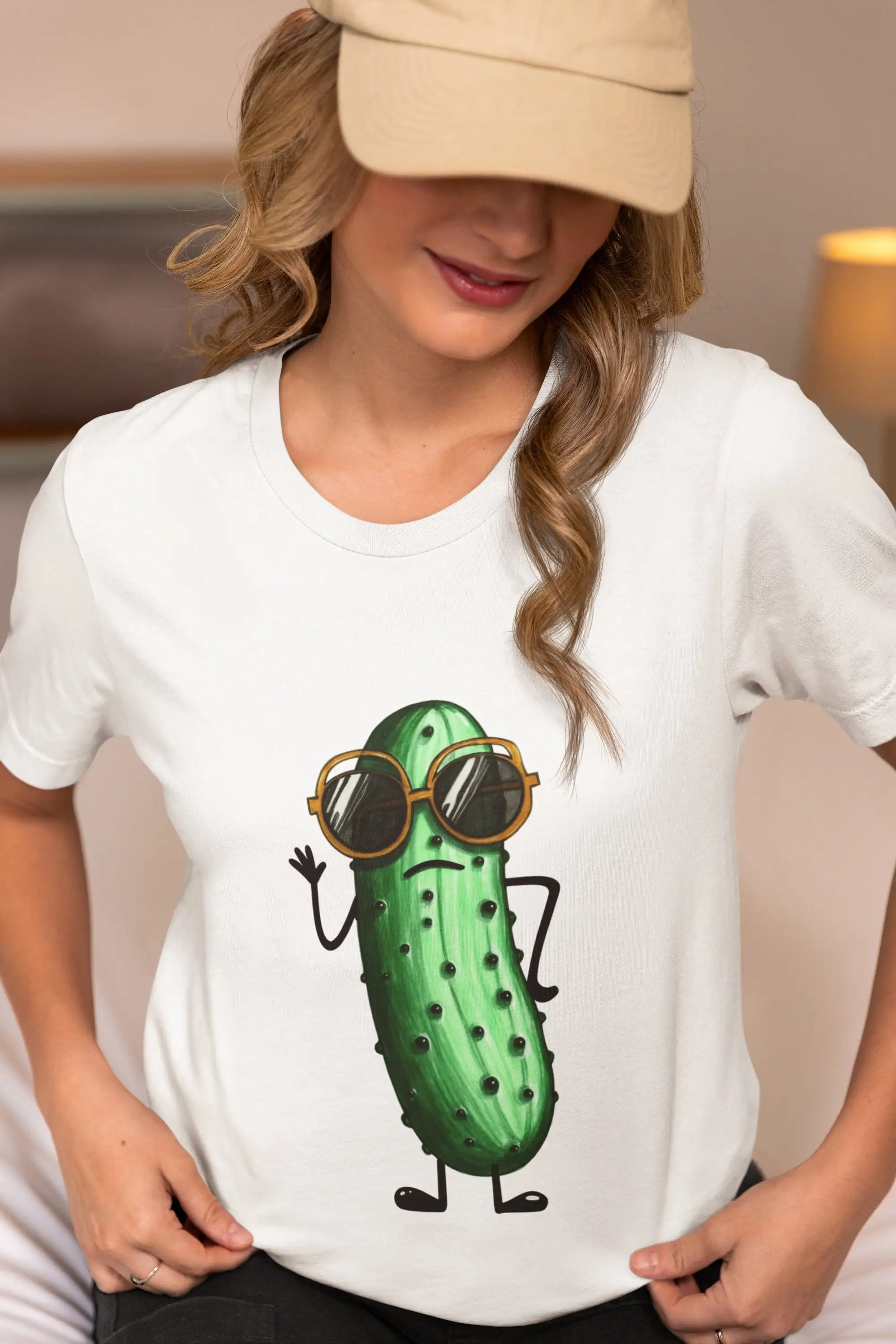 Cool Pickle Character T Shirt Funky Top with Sunglasses Quirky Idea for Veggie Lovers Casual Wear Her him