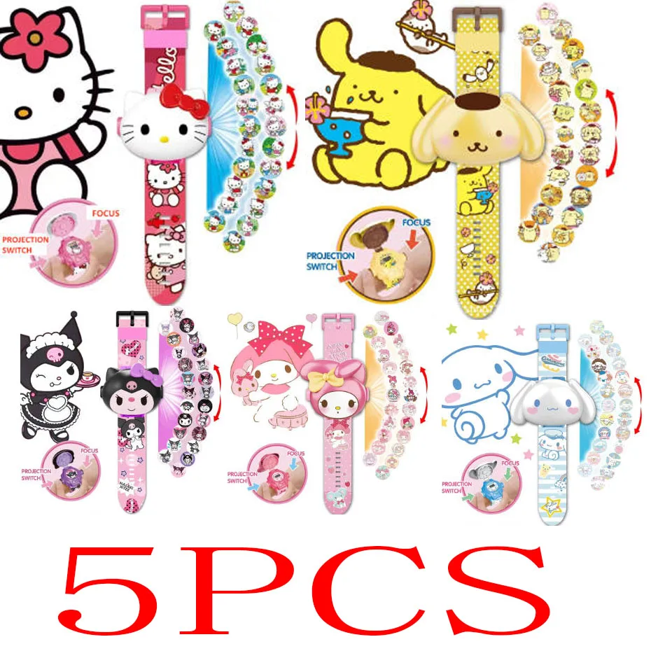 Sanrio Hello Kitty jouets ensemble Projection 3D montre numérique cannelle Kuromi mélodie Anime figurines modèle jouet enfant cadeau