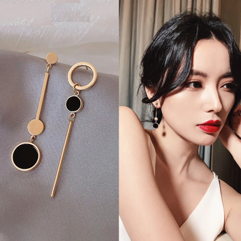 Asymmetric Earring Korean Style Popular Design Long Earrings Hollow Circle Metal Ball boucles d'oreilles pendantes