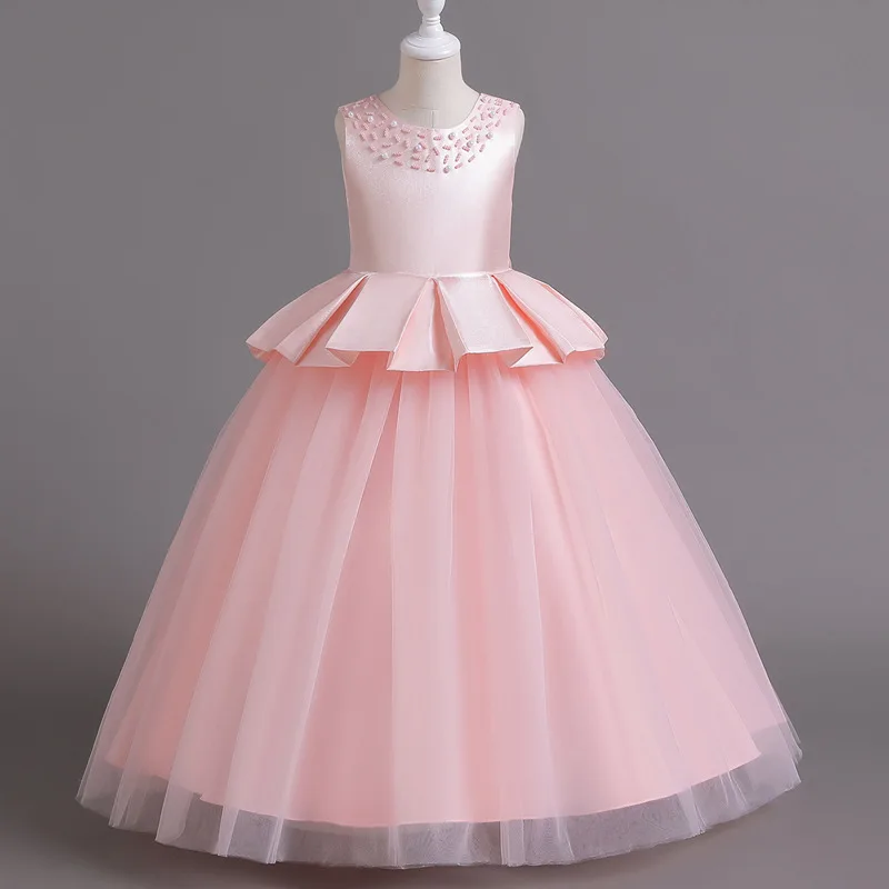 Vestido elegante sin mangas con lazo y cuentas para niña, traje de princesa con pliegues y flores, personalizado, para ocasiones especiales, estilo de otoño, 2023