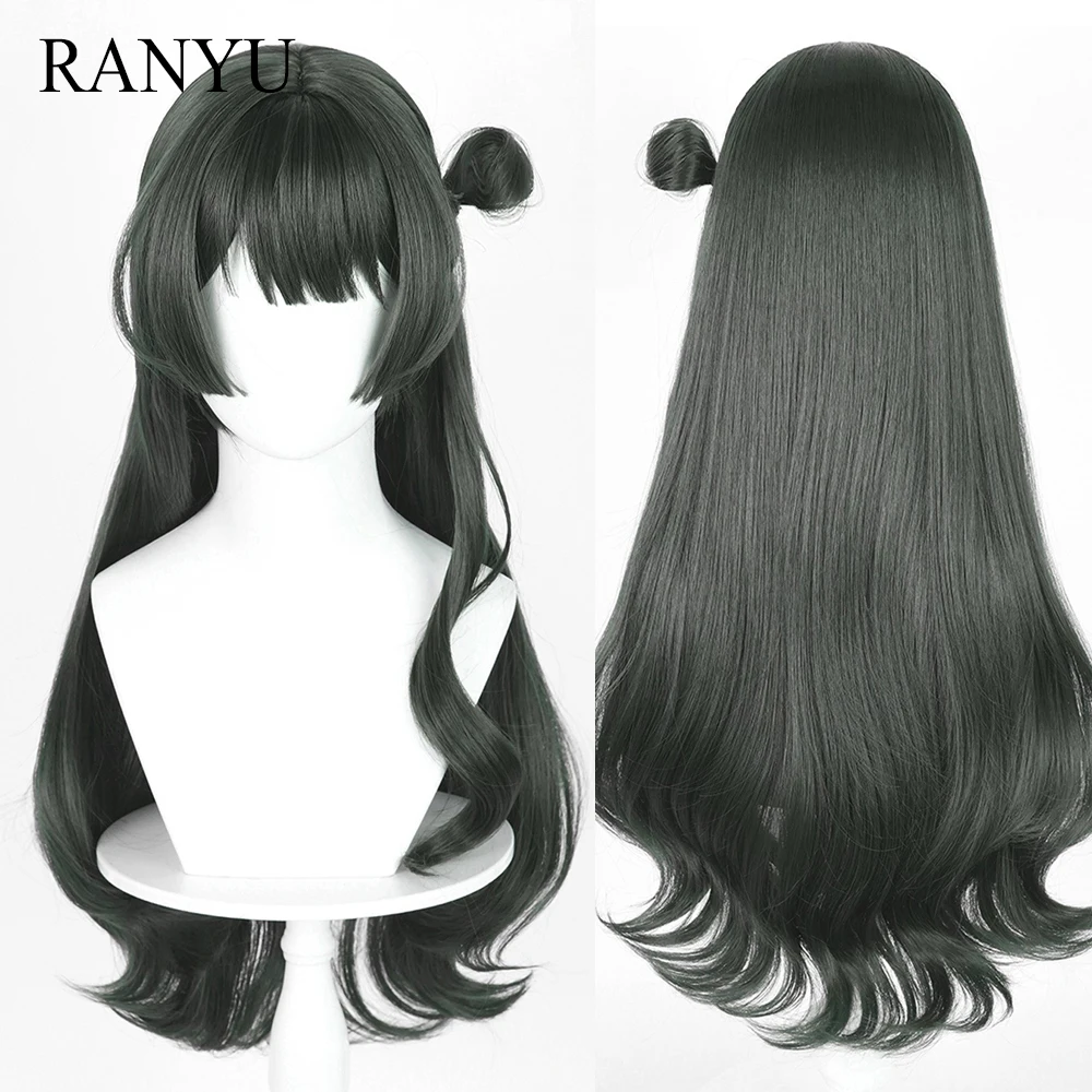 Dark Green Long Straight Synthetic Wigs with Bangs Anime Game Cosplay Fluffy Heat Resistant Wig for Daily Party