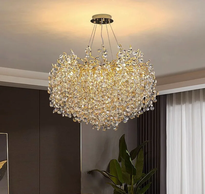 Branch shaped luxury crystal LED pendant light indoor restaurant sunflower branch shaped light luxury villa hotel pendant light