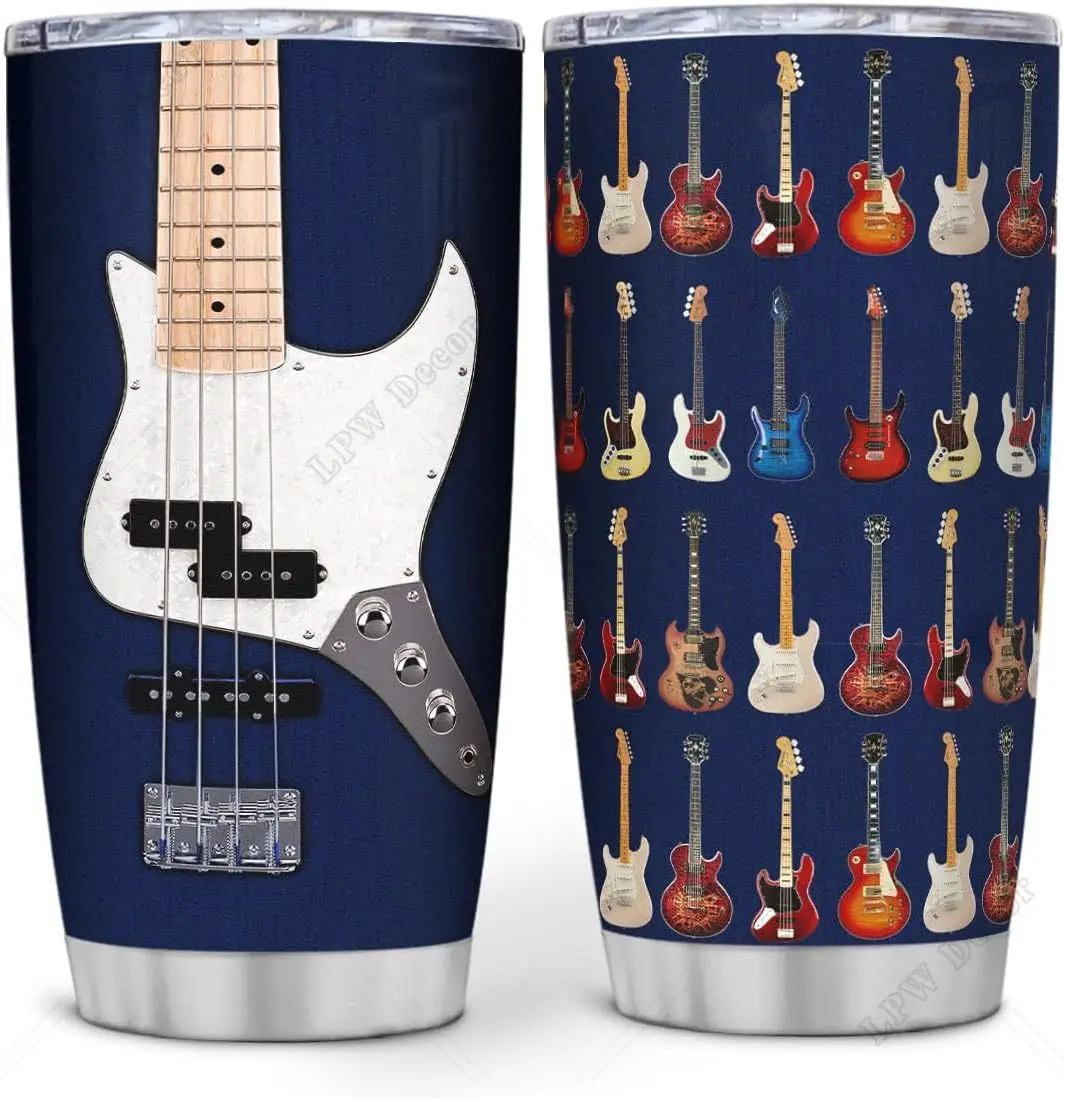 Guitar Gifts Electric Guitar Tumbler Guitarist Stainless Steel Insulated 20oz Coffee Cups Musician Lovers Players Birthday