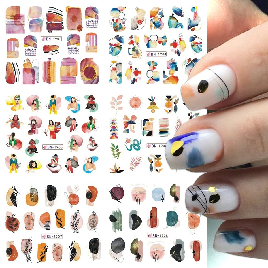 12pc Abstract Summer Waterdecal Nail Slider Sexy Lady Face Lines Leaves Stickers For Nails Art Manicure Decoration BEBN1897-1908