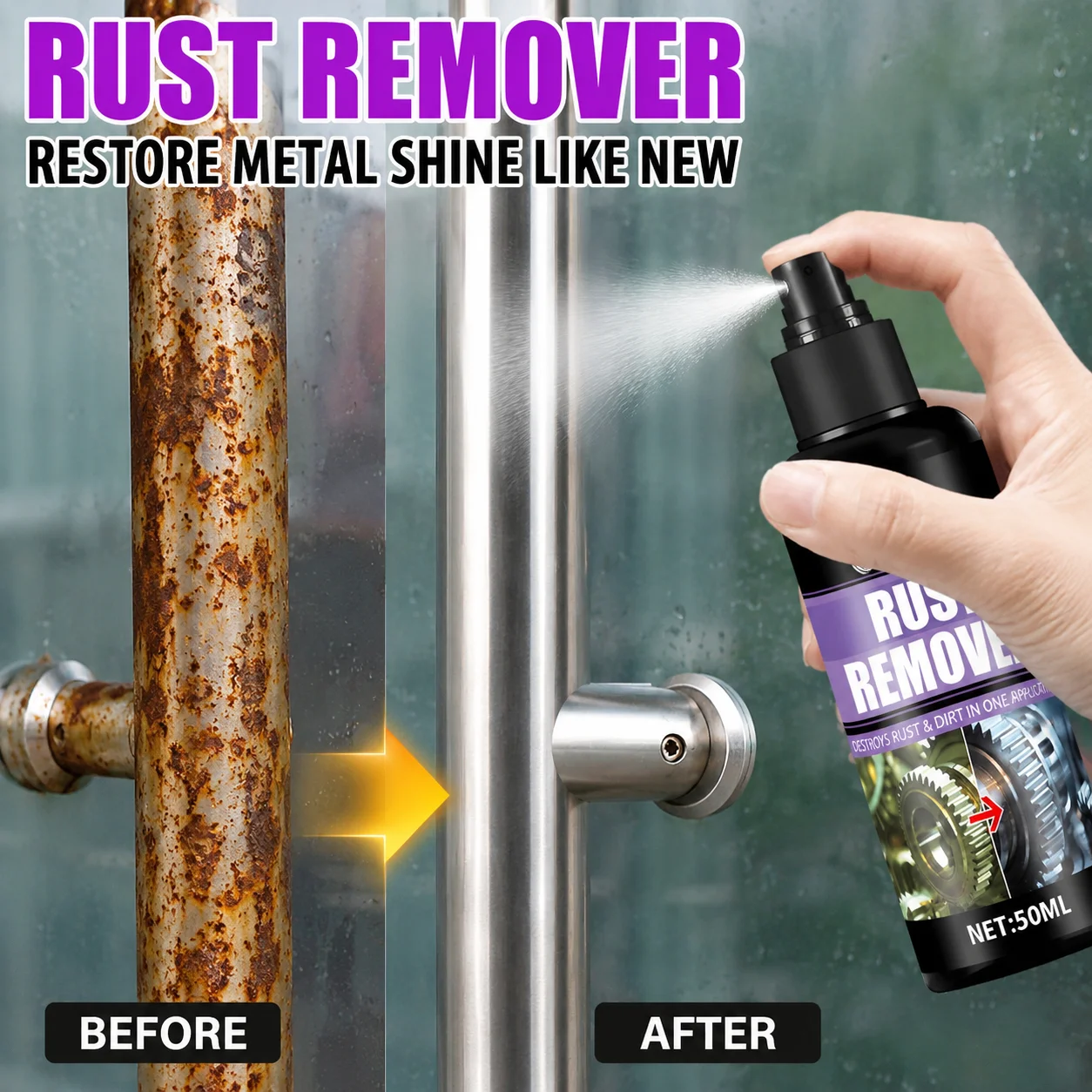 Automotive Metal Rust Remover Spray, Removes Rust, Oxidation and Iron Powder, Restores Shine to Wheels, Brake Discs, Exhaust Pip