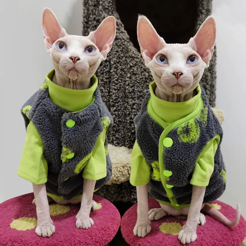 Comfortable Pet Cat Jacket for Devon Rex Winter Warm Fleece Clothes Kitten Padded Waistcoat Kitten Sphynx Costume Coat