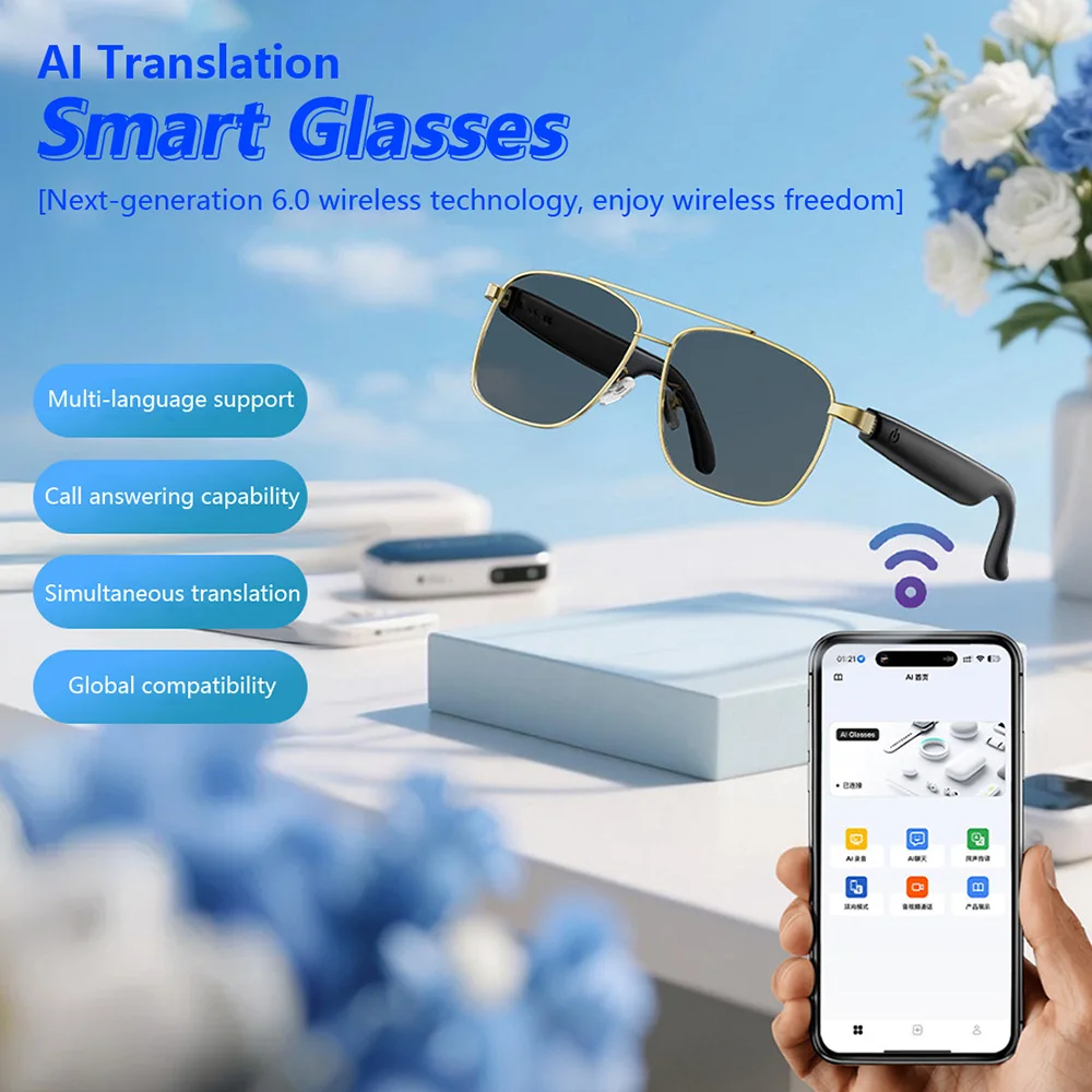 

AI Smart Translation Glasses With Bluetooth Call Music Support Multiple Languages For Business Trips Travel Sunscreen Men Women