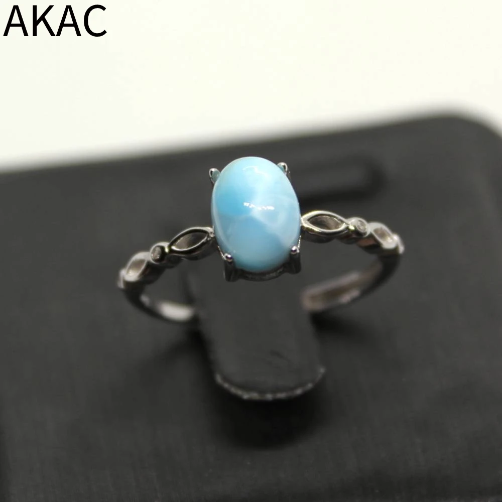 

AKAC natural larimar 925 sterling silver adjustable ring approx7*9mm send randomly