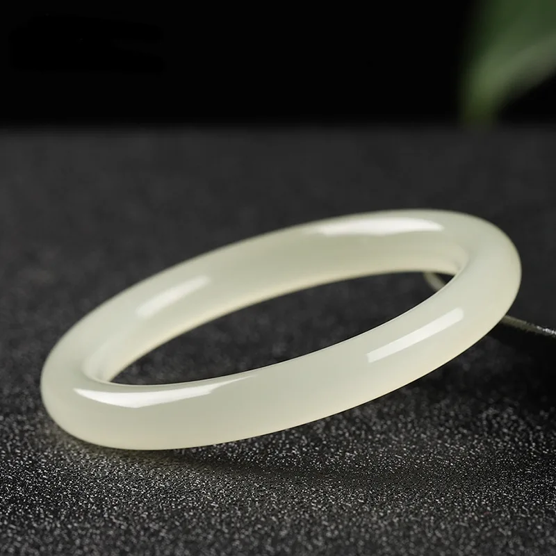 Girl'S , Women'S Round Bangle,-Type Afghan Translucent Light Green Jade Bracelet