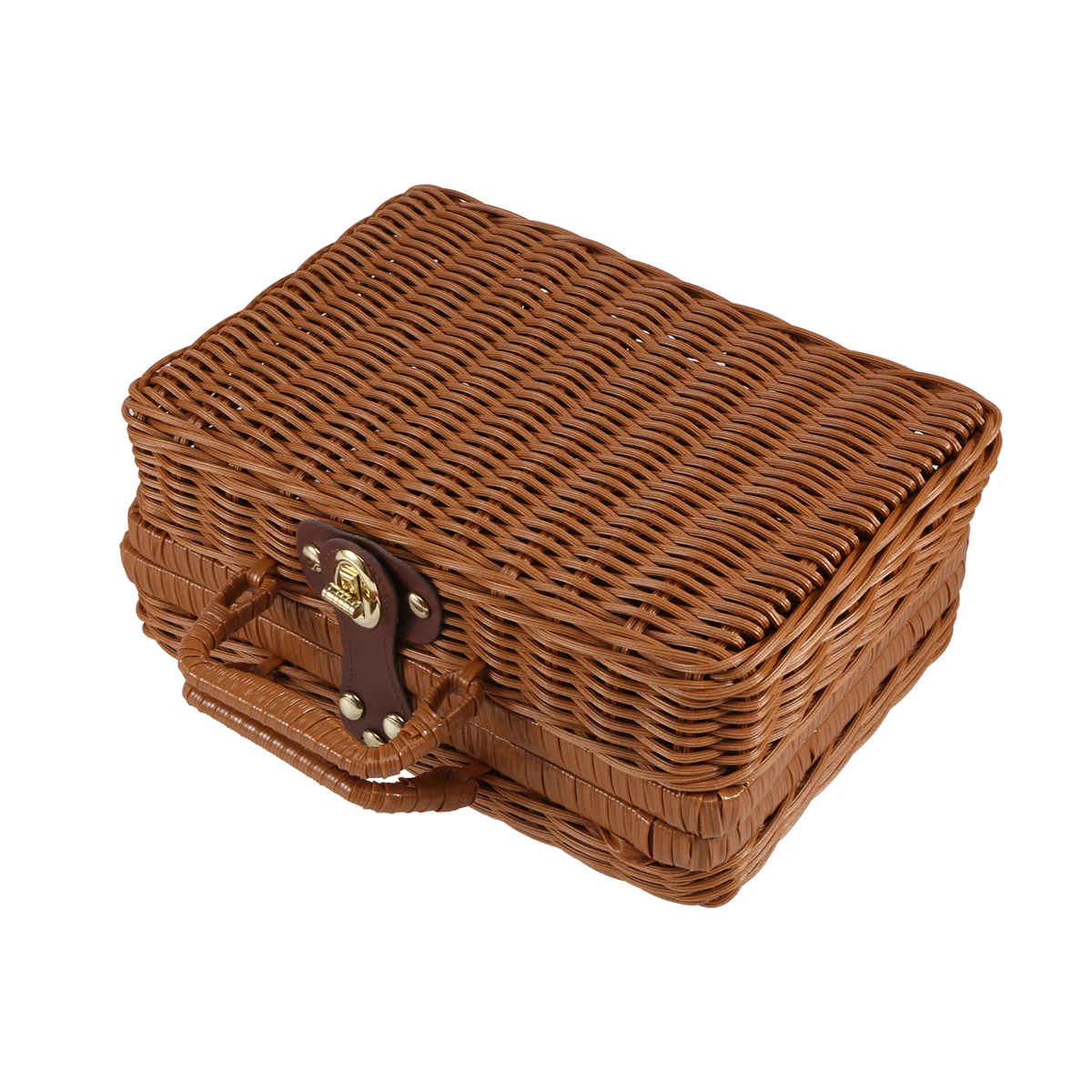 Picnic Basket,Woven Vintage Suitcase Woven Storage Basket Rattan Storage Case Picnic Weave Laundry Basket B