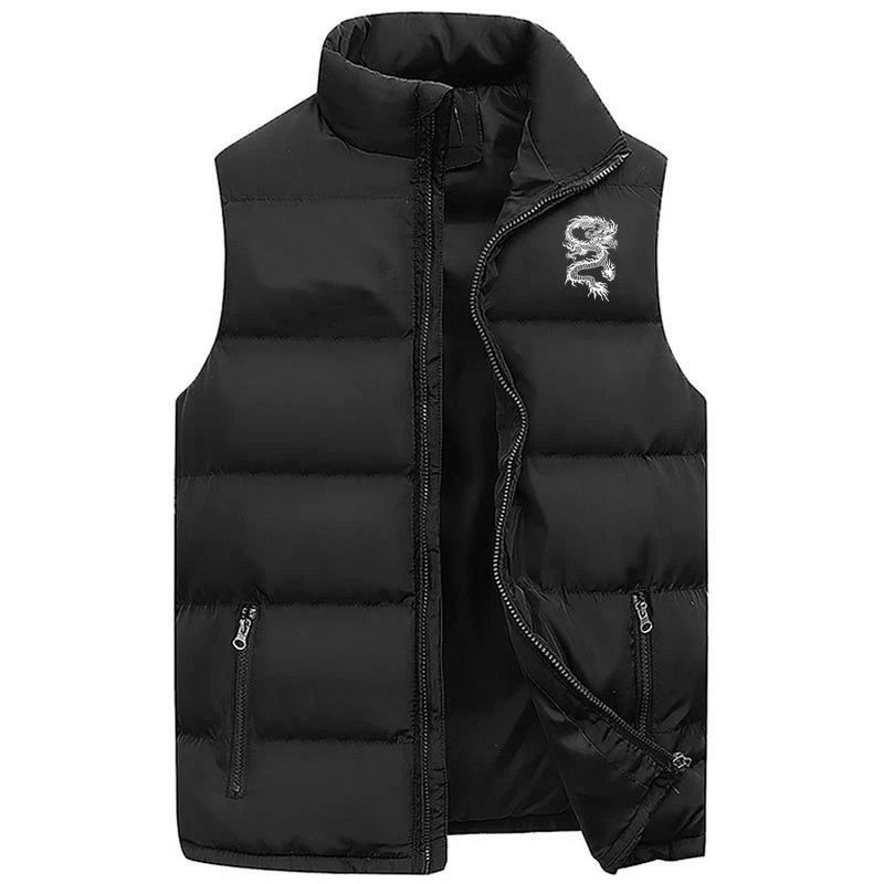 Men Waistcoat Down Jackt Sleeveless Jackets Thick Stand Collar Solid Color Warm Outdoor Zipper Vest Down Vest