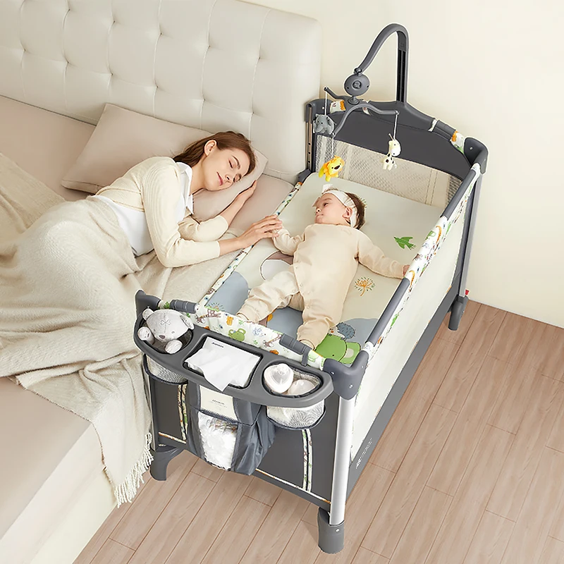 Crib folding baby bed movable newborn cradle multifunctional splicing big bed