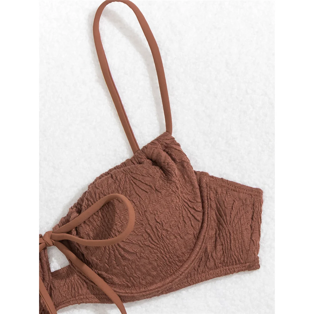 Gefalteter, mit Bügeln versehener, hoch geschnittener Bikini, Damen-Badeanzug, zweiteiliges Bikini-Set, Badebekleidung, Badeanzug, Modell V5807. – Detail 14