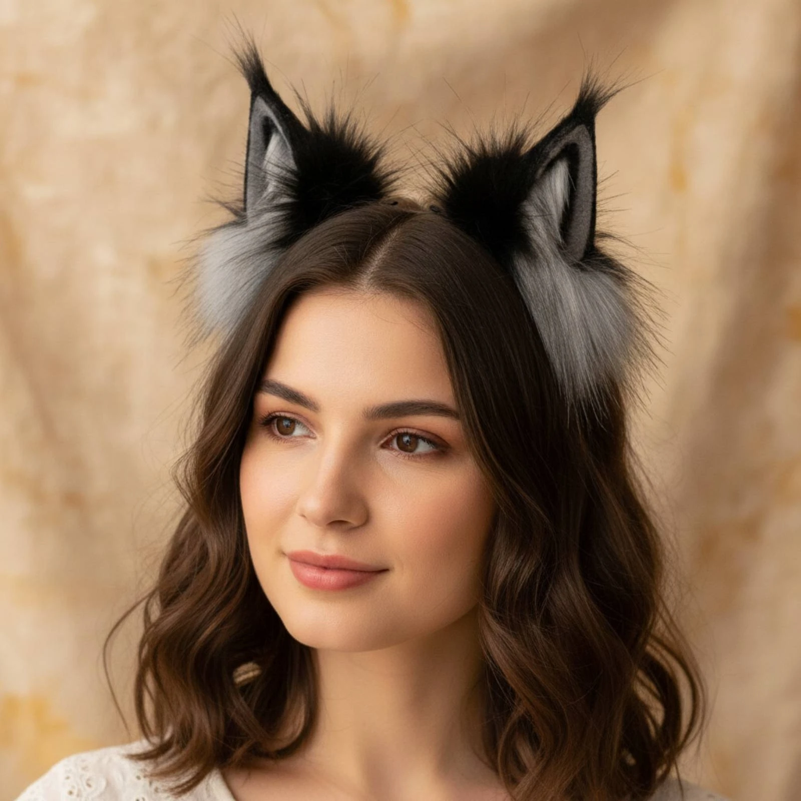 Canine Ear Cosplay Headband Lightweight Faux Hair Cat Ear Headband Canine Wolf Ears Hairhoop Fashionable Headwear Comfortable