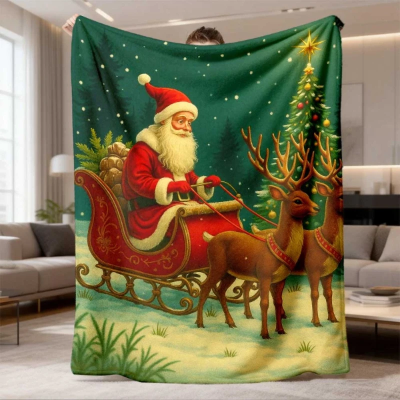 Reindeer Star Red Green Xmas Grid Throw Blanket,Warm Living Room,Lap Cover,Birthday Anniversary Seasonal Home Memento
