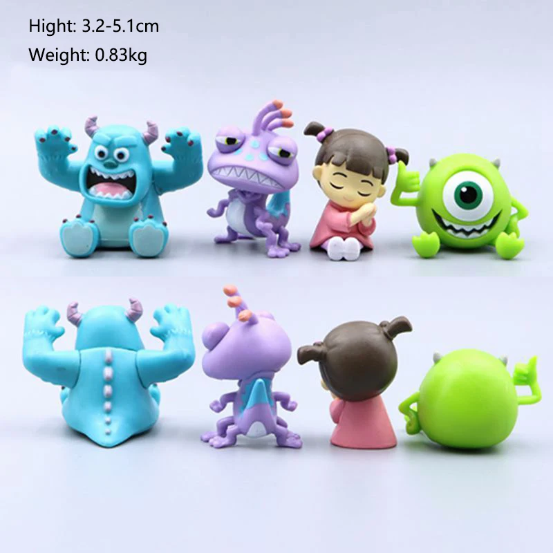 

Kawaii Monster University Action Figure Mike James Randall 4pcs 3D Model Anime Ornament Decoration Kids Toys Christmas Gifts