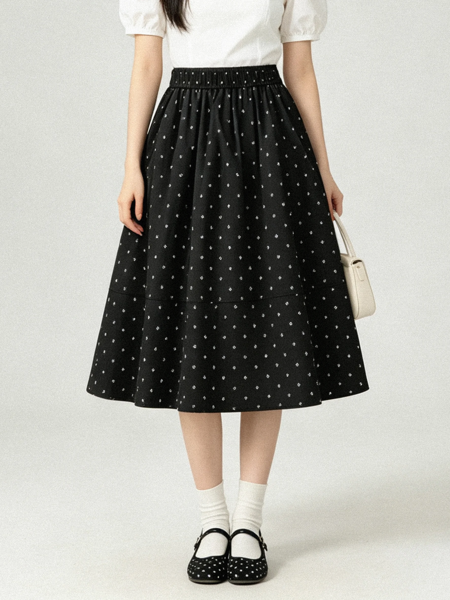 Retro Korean Polka Dot A-Line  Skirt Women's Elastic Waist High Waist Slimming Versatile Short Skirt Early Autumn