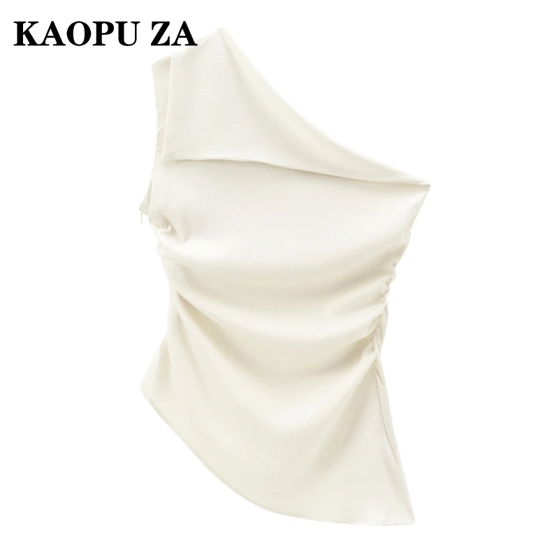 

KAOPU ZA 2024 New Summer Women's Sexy Off Shoulder Ruched Tube Top Asymmetric Camis Tank Beach Fashion