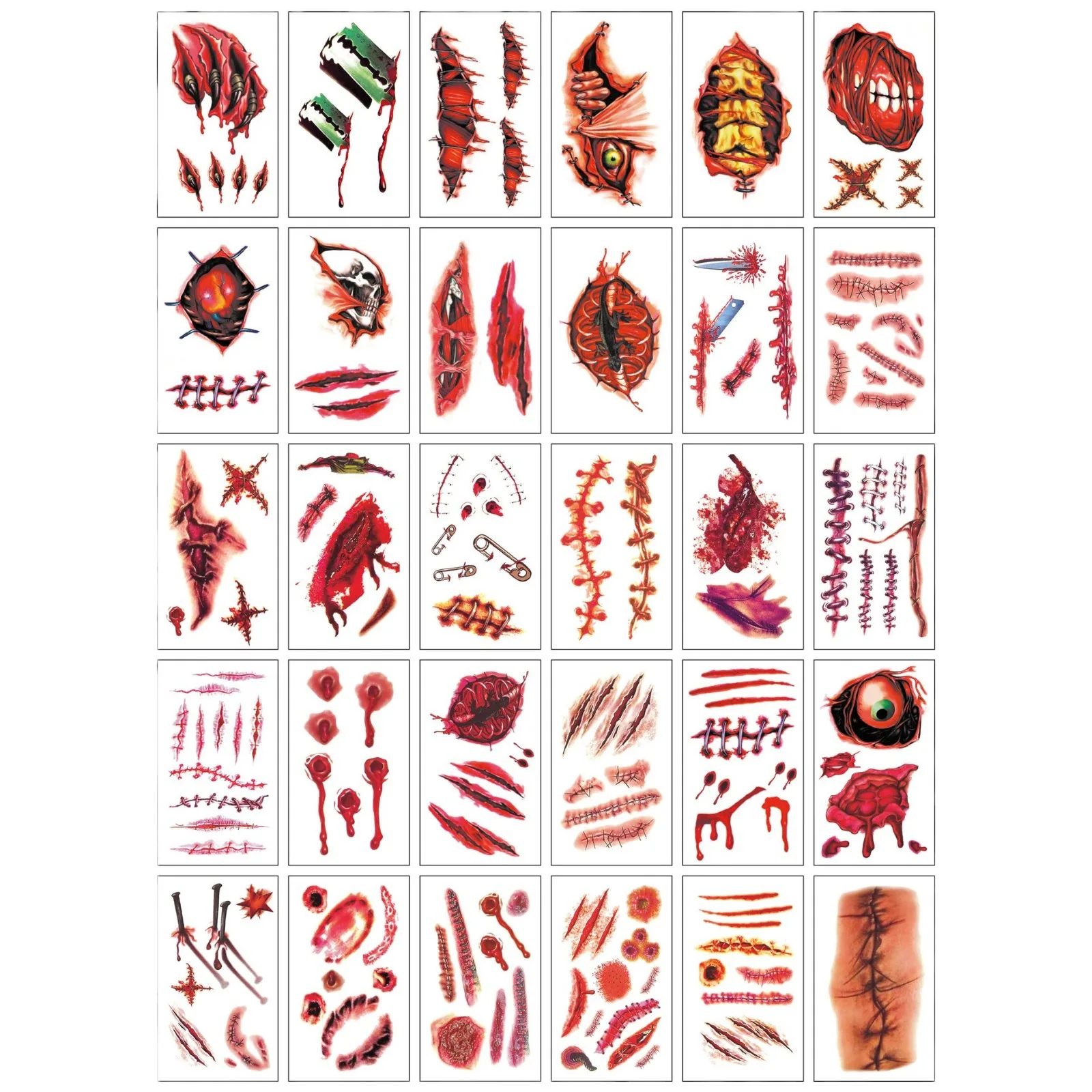 30Pcs Halloween Temporary Tattoo Stitches Scar Blood Wound Transfer Sticker Waterproof Body Art Tattoo For Party Cosplay view 3