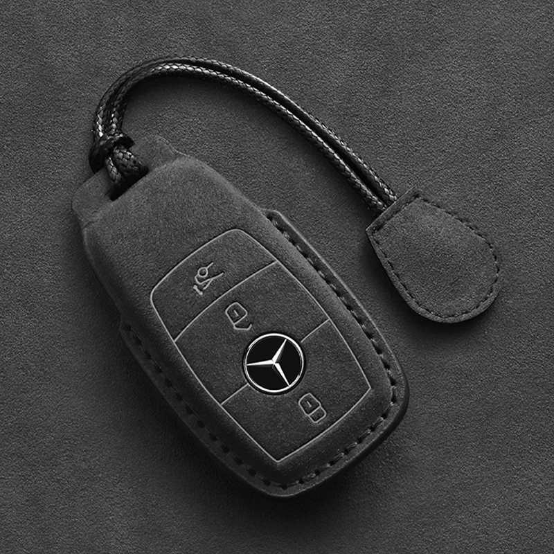 Leather Car Key Case For Mercedes Benz A C E S G Class GLC CLE CLA GLB GLS W177 W205 W213 W222 X167 AMG Fob Suede Accessories