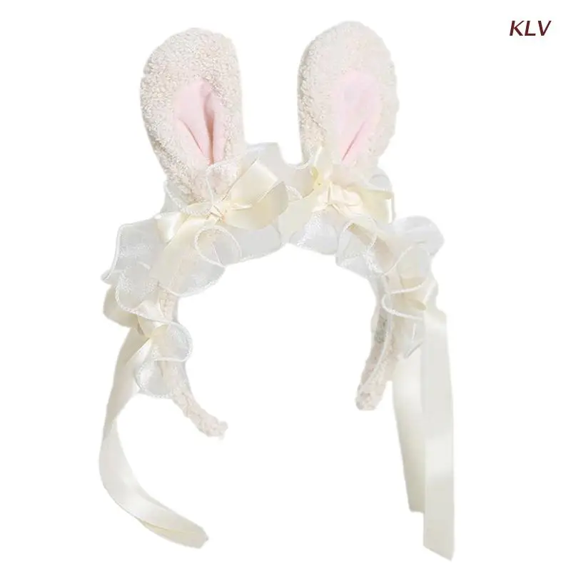 

Lolita Headband Bunny Bows Decor Rabbit Ear Headbands For Girls Rabbit Hair Hoop 6XDA