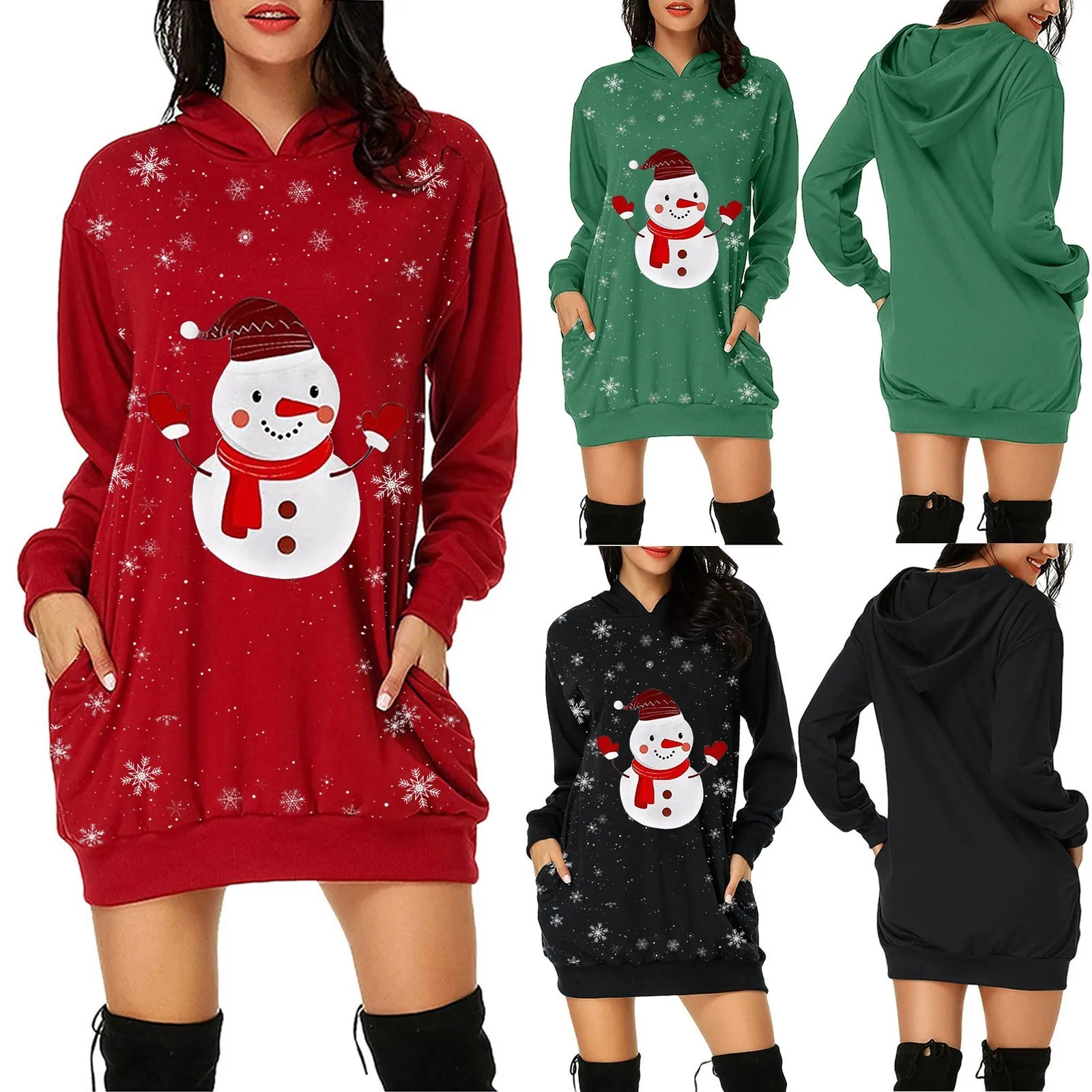 

Winter Christmas Party Dresses For Women 2023 Autumn Casual Christmas Pattern Print Hooded Mini Dress Oversized Woman Dress Gift