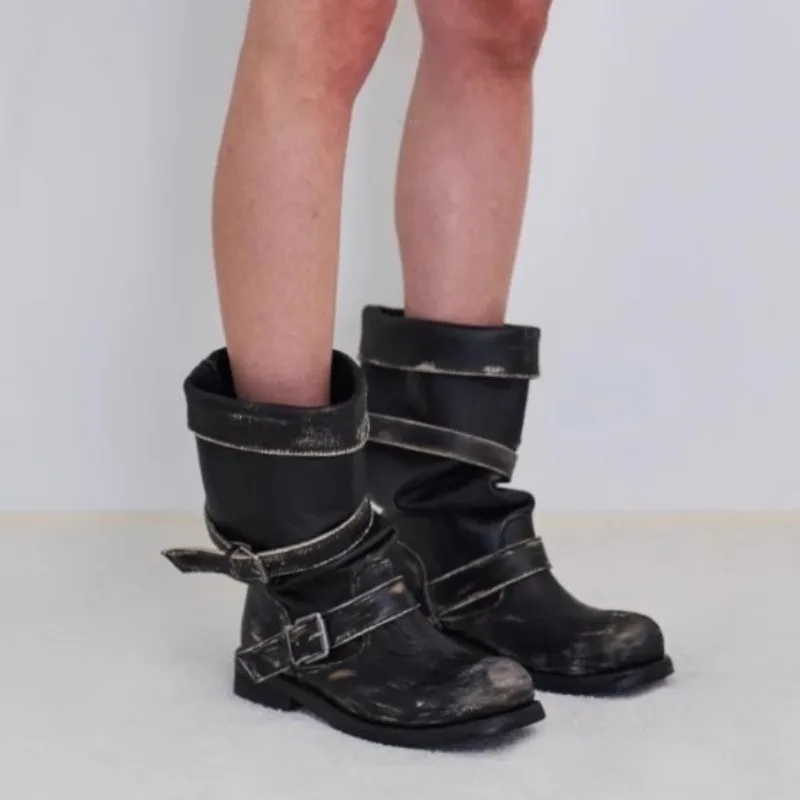 High End Women's Shoes Designer Belt Buckle Ankle Boots High Quality Fashion Boots Women New Retro Midsole Boots Botas Feminina