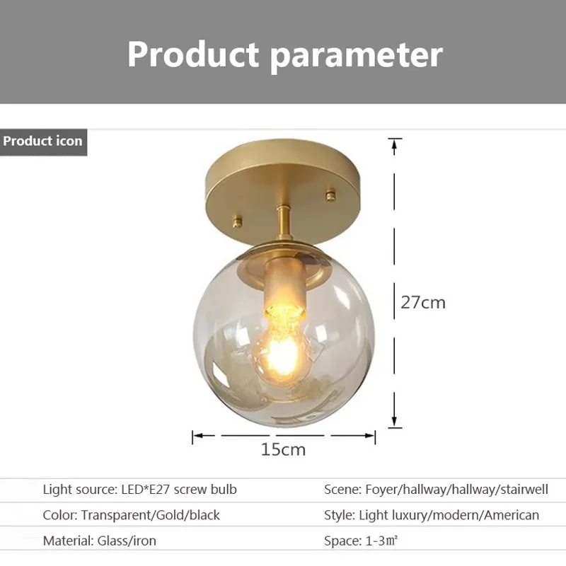 Nowoczesna szklana lampa sufitowa Minimalistyczna okrągła szklana kula Lampa sufitowa Korytarz Kreatywne oświetlenie salonu Oświetlenie Wystrój