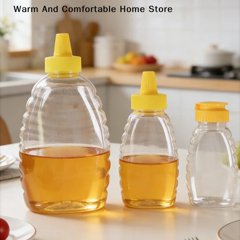 1Pcs Transparent Honey Bottle Reusable Storage Jar With Lid Sauce Dispenser Salad Dressing Container Condiment Squeeze Bottle