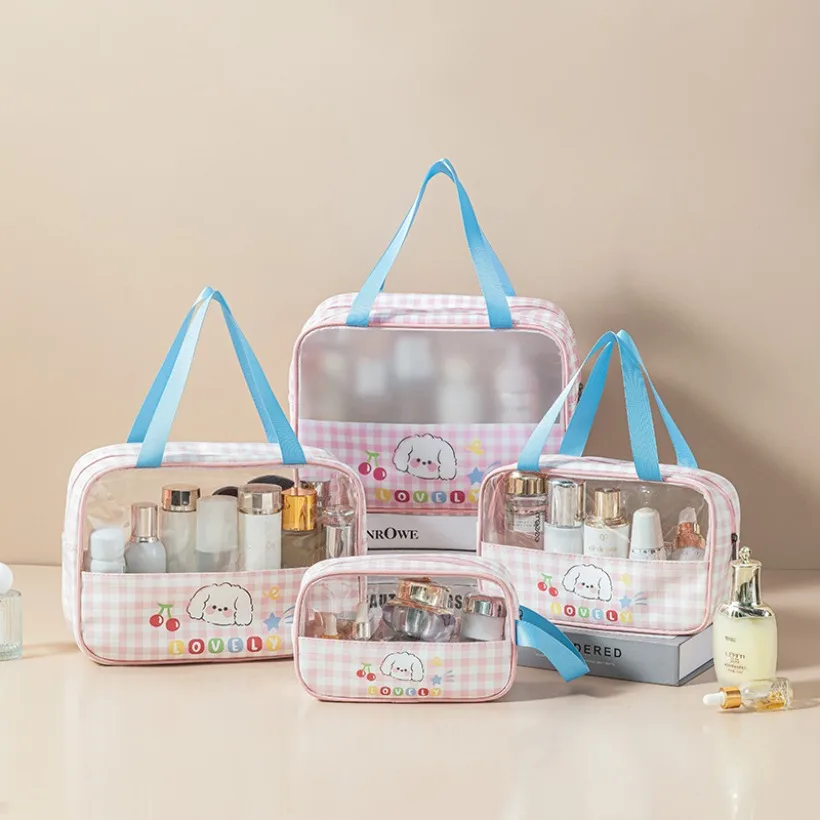 Transparent PVC Cosmetic Bag , Double Layer Wet Dry Separation Travel Toiletry Pouch, Waterproof Portable Makeup Organizer