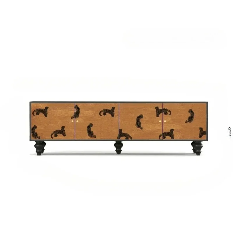

French leopard explosion TV cabinet solid wood living room decorative storage bedroom bedside storage integrated display cabinet