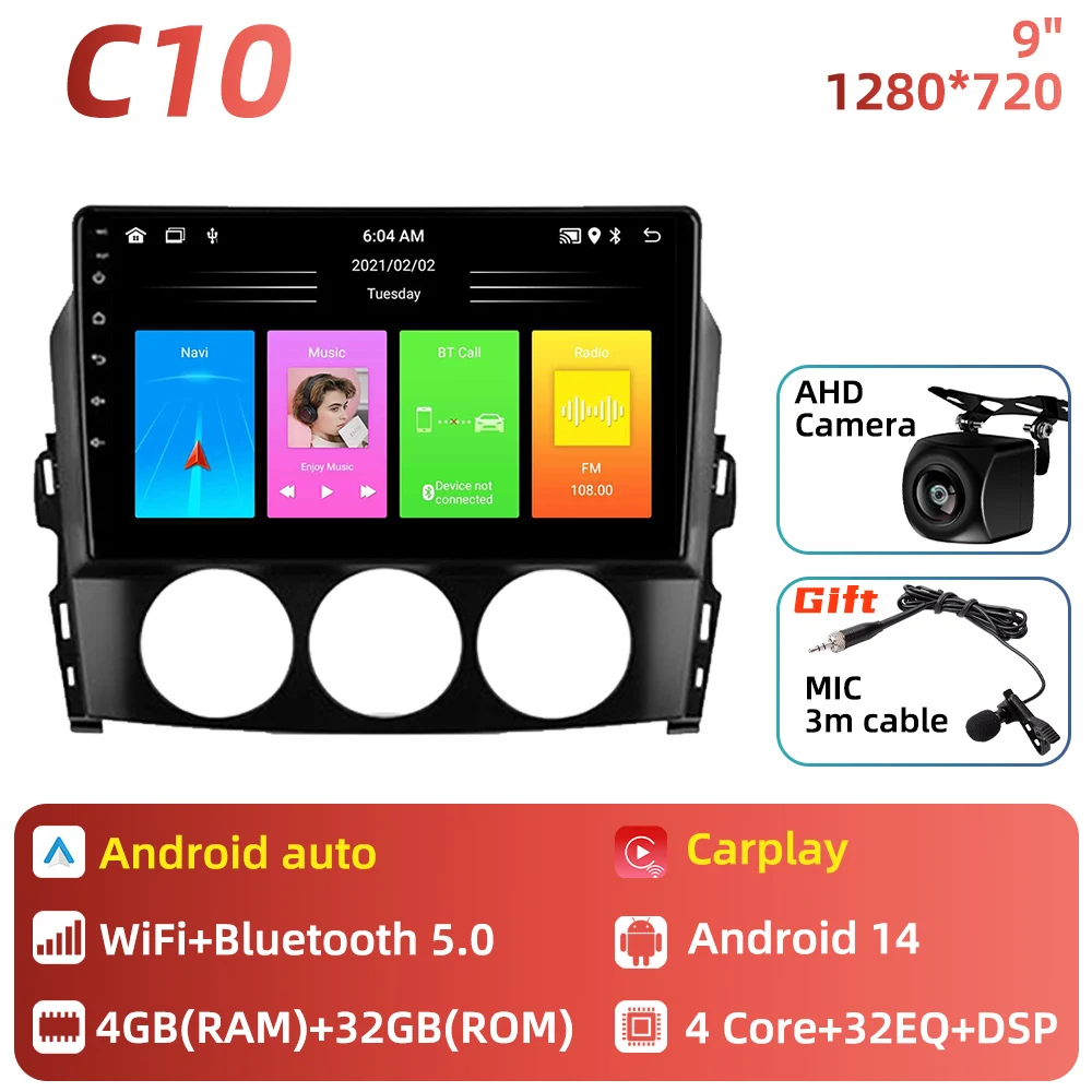 Auto radio voor Mazda MX-5 Miata NC 2005 - 2015 Auto multimediaspeler Android Carplay Auto GPS Navigatie Head Unit Stereo 2 Din